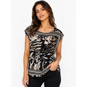 Isabella Rodriguez Women's M Black Beige Animal Print Scoop Neck Blouse